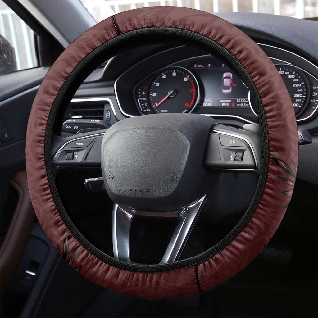 Polynesia Hammerhead Shark Steering Wheel Cover Tropical Flowers Tribal Pattern Oxblood LT05 - Polynesian Pride