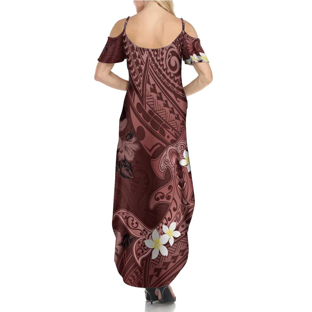 Polynesia Hammerhead Shark Summer Maxi Dress Tropical Flowers Tribal Pattern Oxblood LT05 - Polynesian Pride