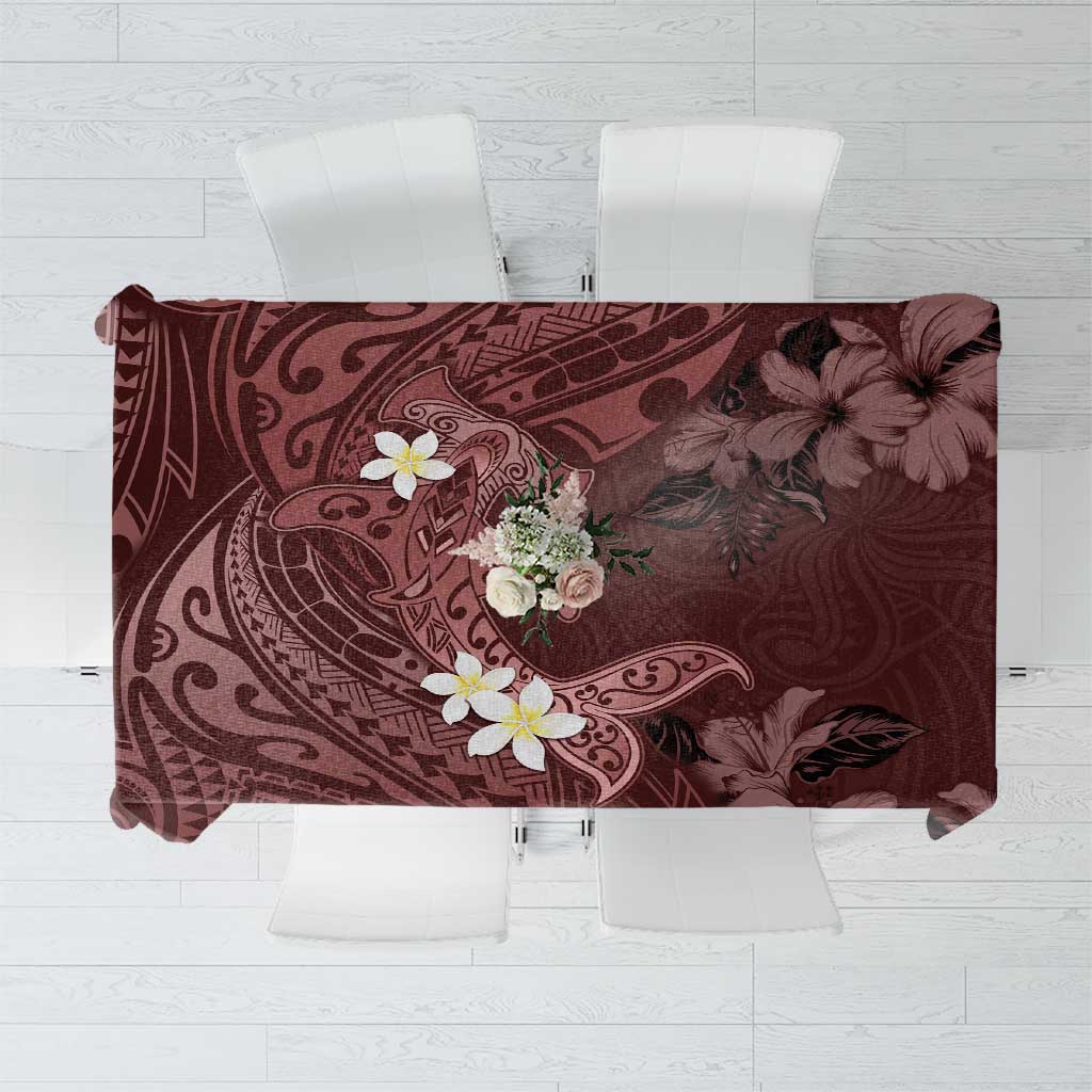 Polynesia Hammerhead Shark Tablecloth Tropical Flowers Tribal Pattern Oxblood