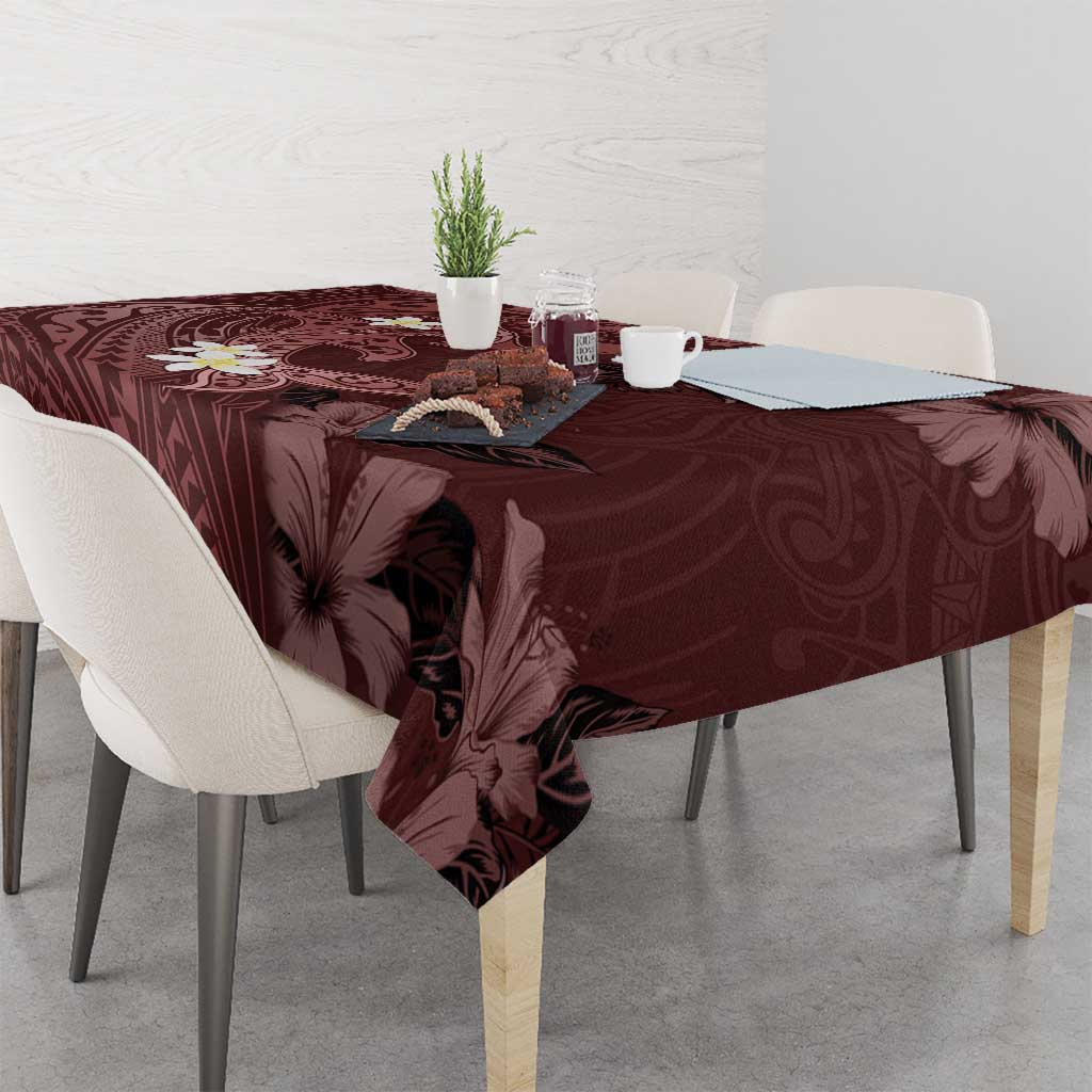 Polynesia Hammerhead Shark Tablecloth Tropical Flowers Tribal Pattern Oxblood LT05 - Polynesian Pride