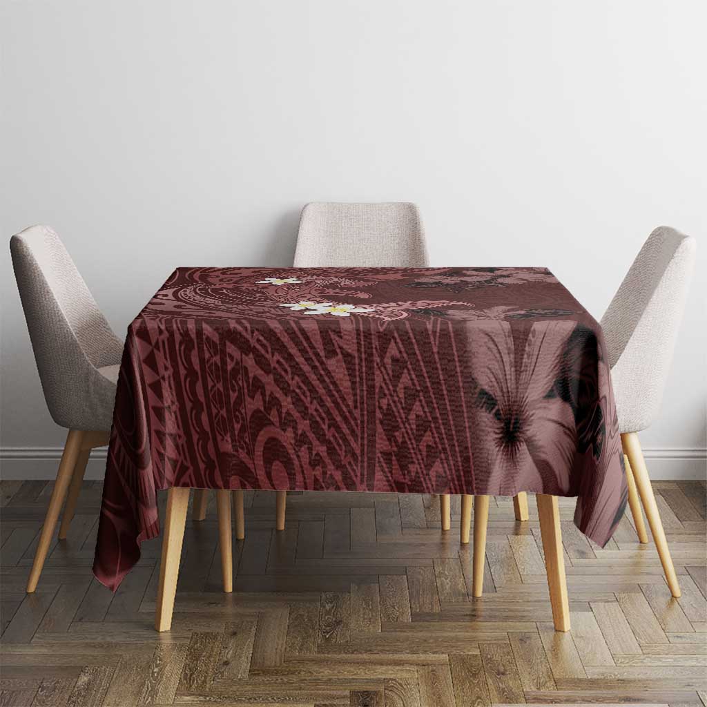 Polynesia Hammerhead Shark Tablecloth Tropical Flowers Tribal Pattern Oxblood LT05 - Polynesian Pride