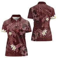 Polynesia Hammerhead Shark Women Polo Shirt Tropical Flowers Tribal Pattern Oxblood LT05 - Polynesian Pride