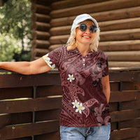 Polynesia Hammerhead Shark Women Polo Shirt Tropical Flowers Tribal Pattern Oxblood LT05 - Polynesian Pride