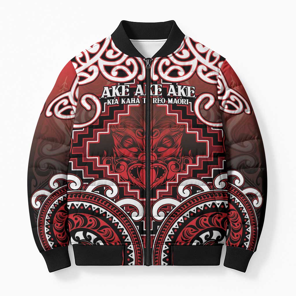 Personalised New Zealand Aotearoa Bomber Puffer Jacket Te Reo Maori Ake Ake Ake LT05 Unisex Red - Polynesian Pride