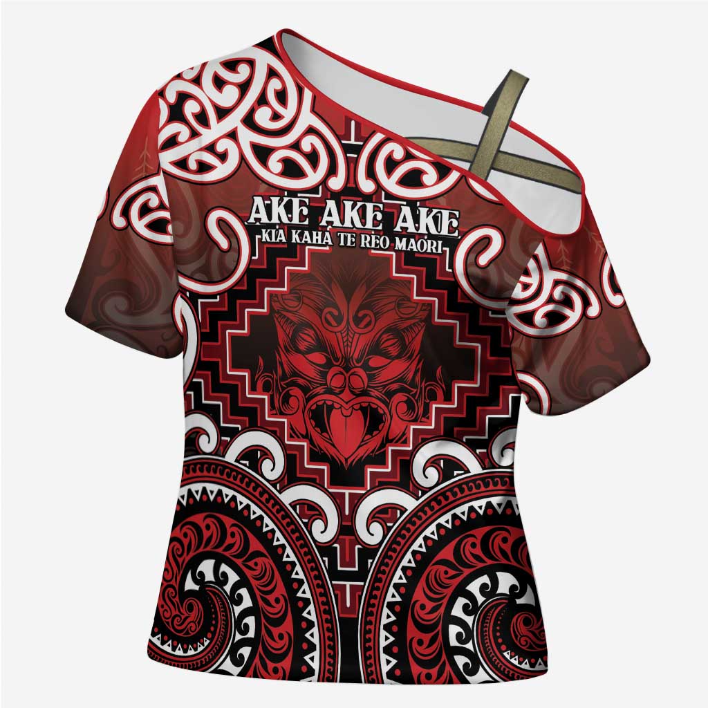 Personalised New Zealand Aotearoa Cross Shoulder Shirt Te Reo Maori Ake Ake Ake LT05 Female Red - Polynesian Pride