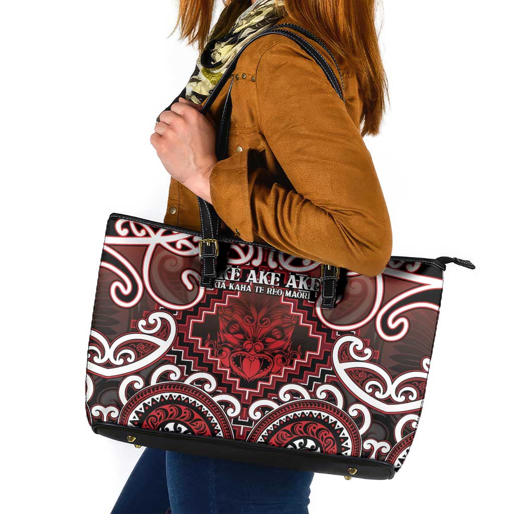 New Zealand Aotearoa Leather Tote Bag Te Reo Maori Ake Ake Ake LT05 Red - Polynesian Pride