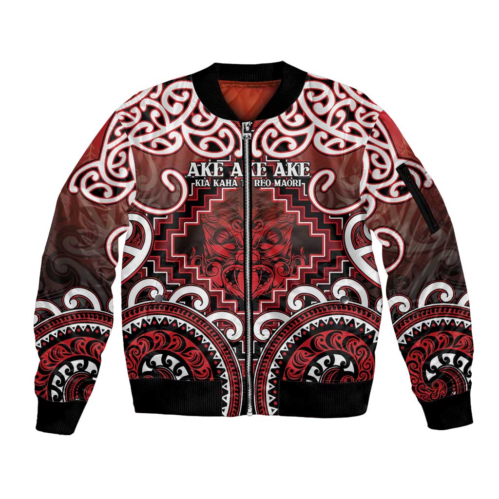 Personalised New Zealand Aotearoa Sleeve Zip Bomber Jacket Te Reo Maori Ake Ake Ake LT05 Unisex Red - Polynesian Pride
