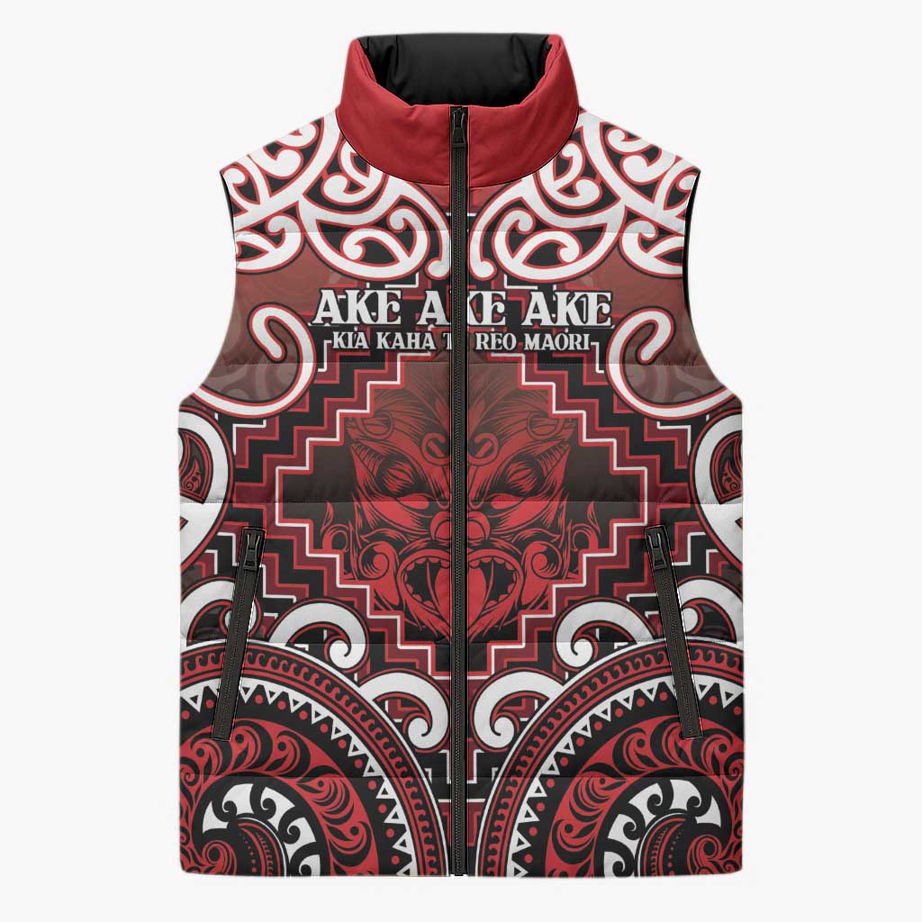 Personalised New Zealand Aotearoa Sleeveless Puffer Jacket Te Reo Maori Ake Ake Ake LT05 Unisex Red - Polynesian Pride