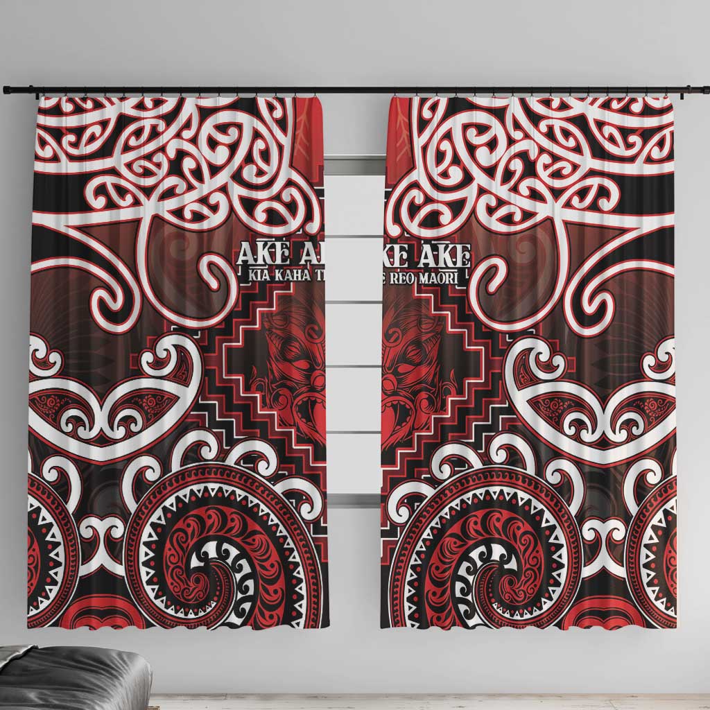 New Zealand Aotearoa Window Curtain Te Reo Maori Ake Ake Ake LT05 With Hooks Red - Polynesian Pride