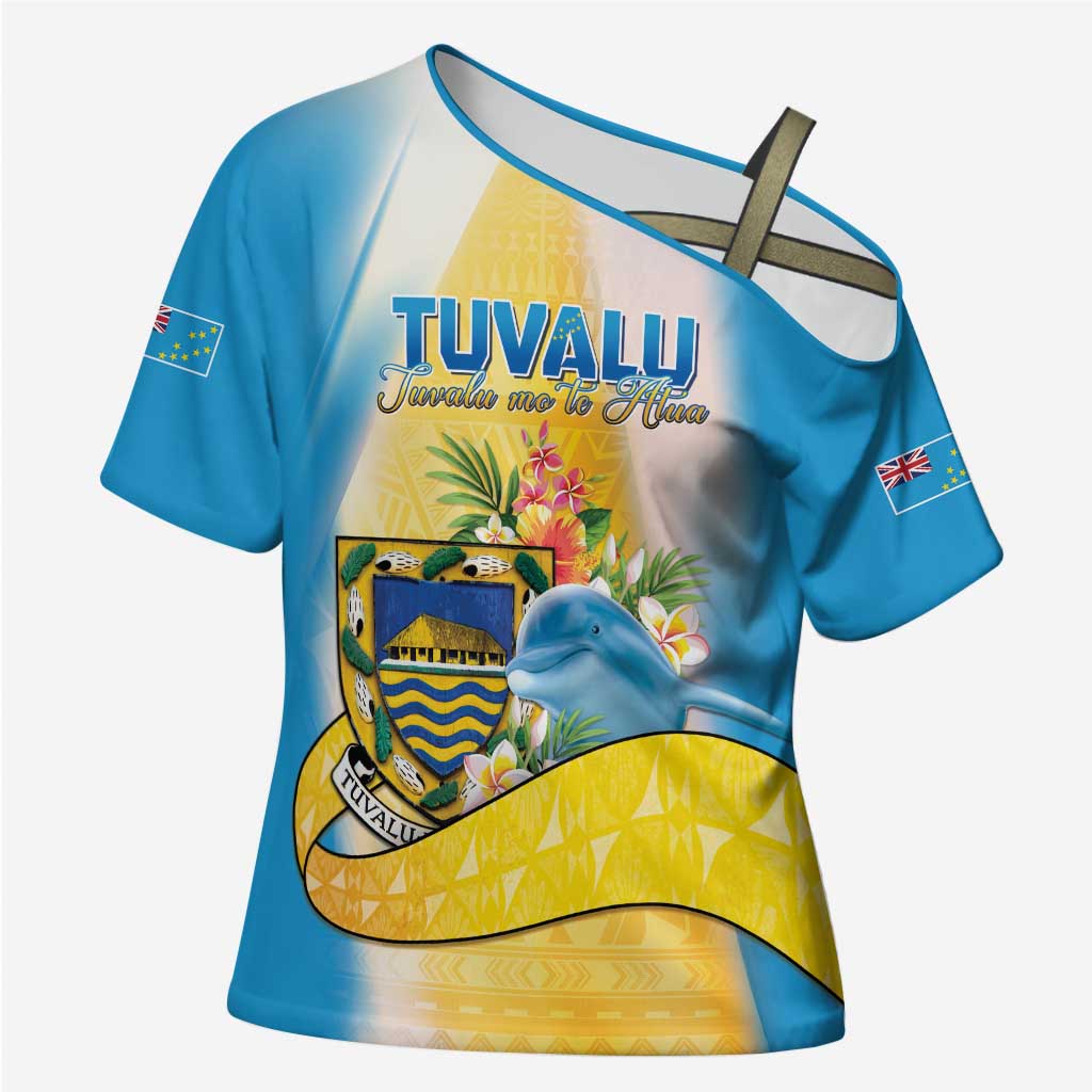 Personalised Tuvalu Independence Day Cross Shoulder Shirt Tuvalu Mo Te Atua LT05 Female Yellow - Polynesian Pride