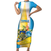 Personalised Tuvalu Independence Day Short Sleeve Bodycon Dress Tuvalu Mo Te Atua LT05 Long Dress Yellow - Polynesian Pride