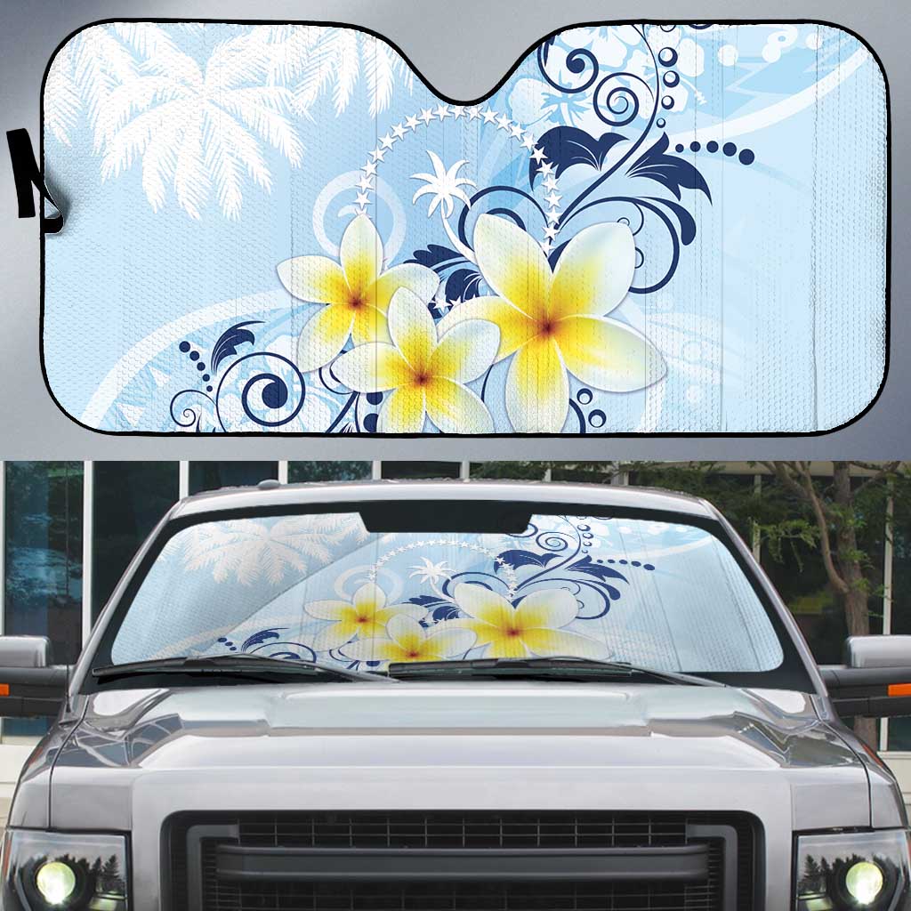 FSM Chuuk Constitution Day Auto Sun Shade Polynesian Curves Plumeria LT05 Blue - Polynesian Pride