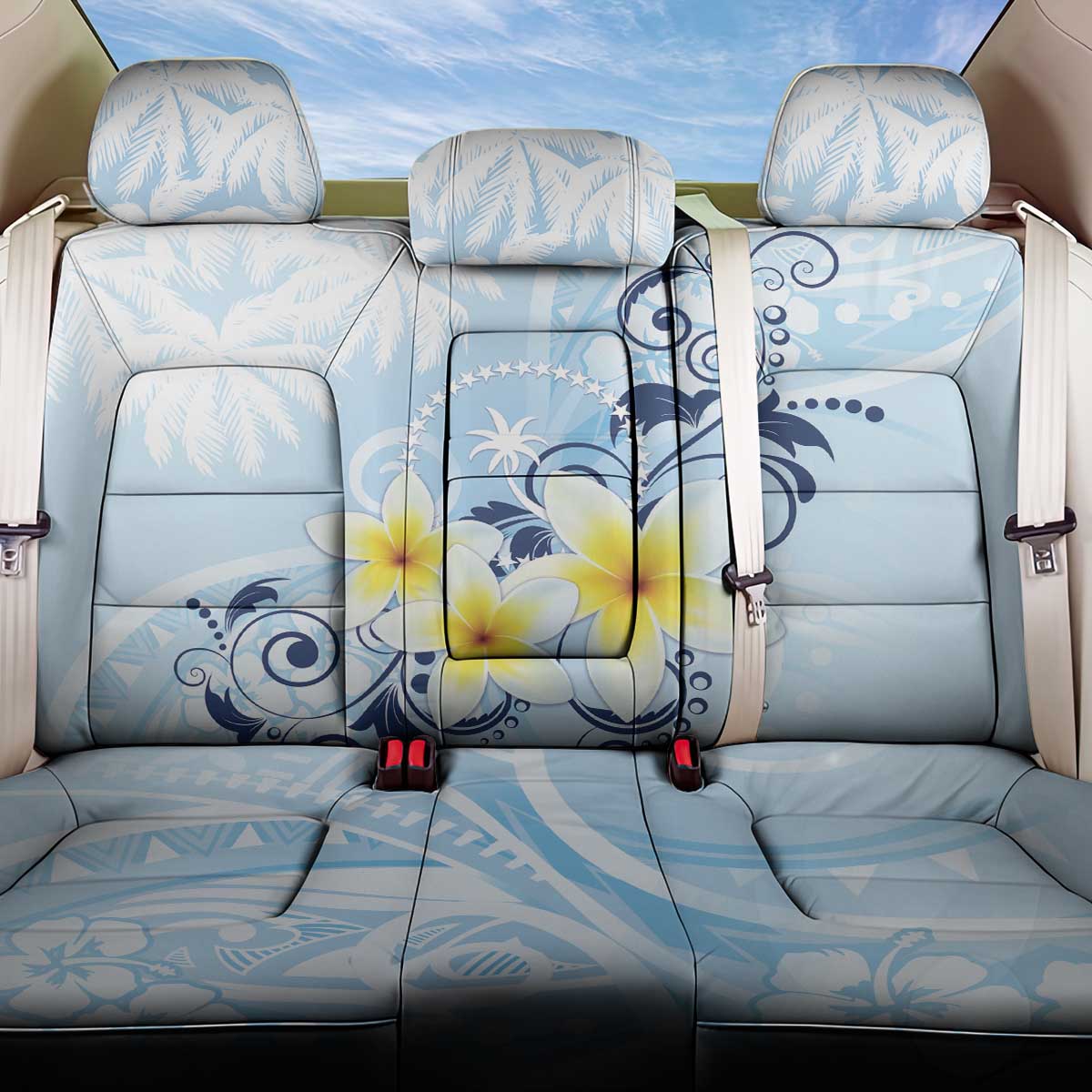 FSM Chuuk Constitution Day Back Car Seat Cover Polynesian Curves Plumeria LT05 One Size Blue - Polynesian Pride
