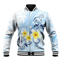 FSM Chuuk Constitution Day Baseball Jacket Polynesian Curves Plumeria LT05 Unisex Blue - Polynesian Pride