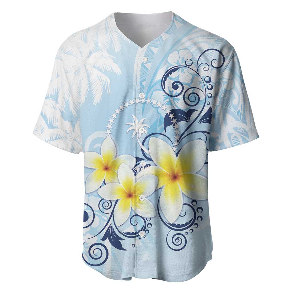 FSM Chuuk Constitution Day Baseball Jersey Polynesian Curves Plumeria LT05 Blue - Polynesian Pride