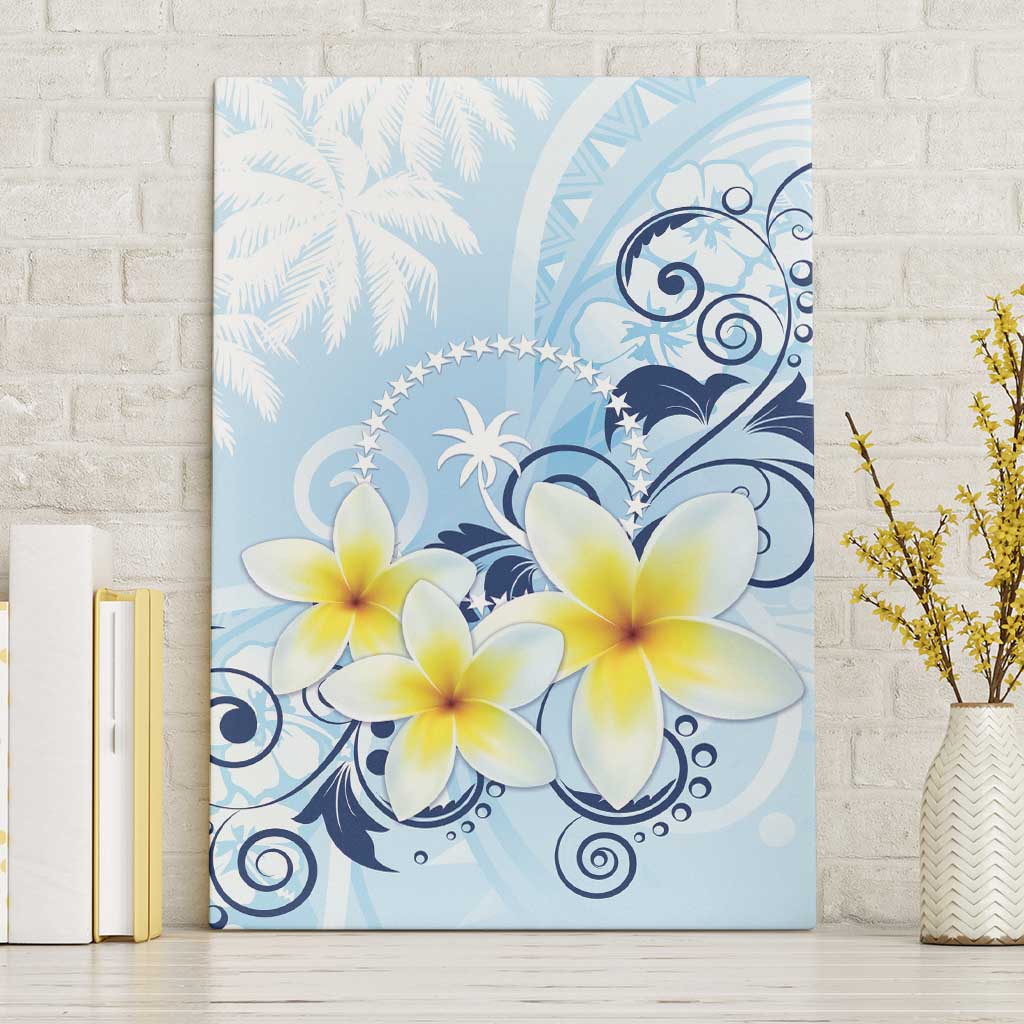 FSM Chuuk Constitution Day Canvas Wall Art Polynesian Curves Plumeria LT05 Without Frame Blue - Polynesian Pride
