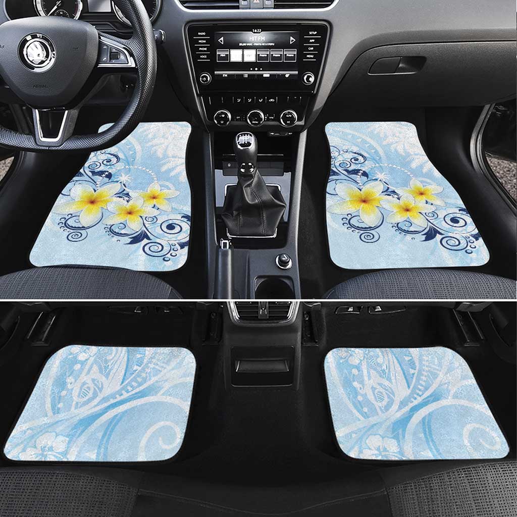 FSM Chuuk Constitution Day Car Mats Polynesian Curves Plumeria LT05 Set 4pcs Blue - Polynesian Pride