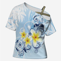 FSM Chuuk Constitution Day Cross Shoulder Shirt Polynesian Curves Plumeria LT05 Female Blue - Polynesian Pride