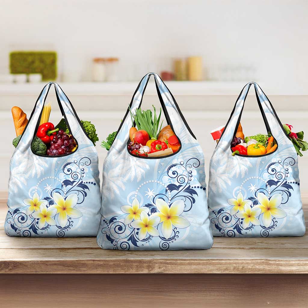 FSM Chuuk Constitution Day Grocery Bag Polynesian Curves Plumeria LT05 3-pack One Size Blue - Polynesian Pride