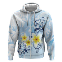FSM Chuuk Constitution Day Hoodie Polynesian Curves Plumeria LT05 Zip Hoodie Blue - Polynesian Pride