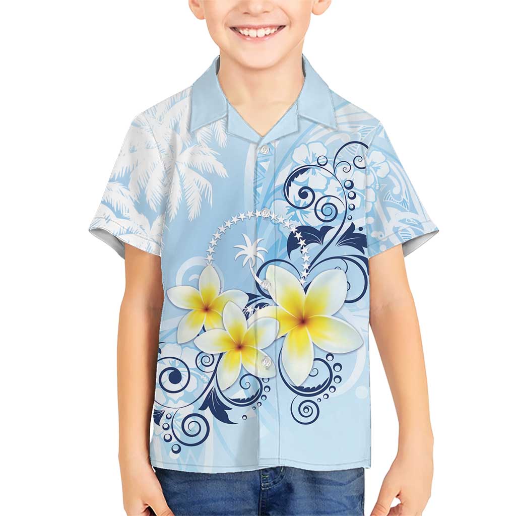 FSM Chuuk Constitution Day Kid Hawaiian Shirt Polynesian Curves Plumeria LT05 Kid Blue - Polynesian Pride