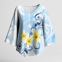 FSM Chuuk Constitution Day Kimono Sleeve Blouse Polynesian Curves Plumeria LT05 Female Blue - Polynesian Pride