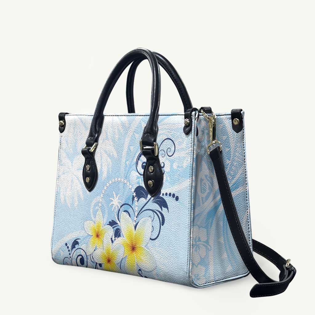 FSM Chuuk Constitution Day Leather Bag Polynesian Curves Plumeria LT05 Blue - Polynesian Pride