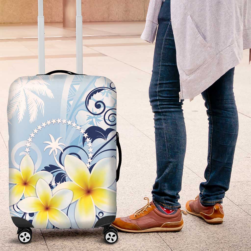 FSM Chuuk Constitution Day Luggage Cover Polynesian Curves Plumeria LT05 Blue - Polynesian Pride