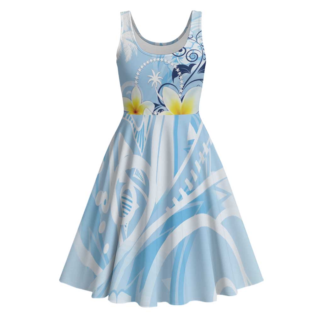 FSM Chuuk Constitution Day Midi Dress Polynesian Curves Plumeria LT05 Blue - Polynesian Pride