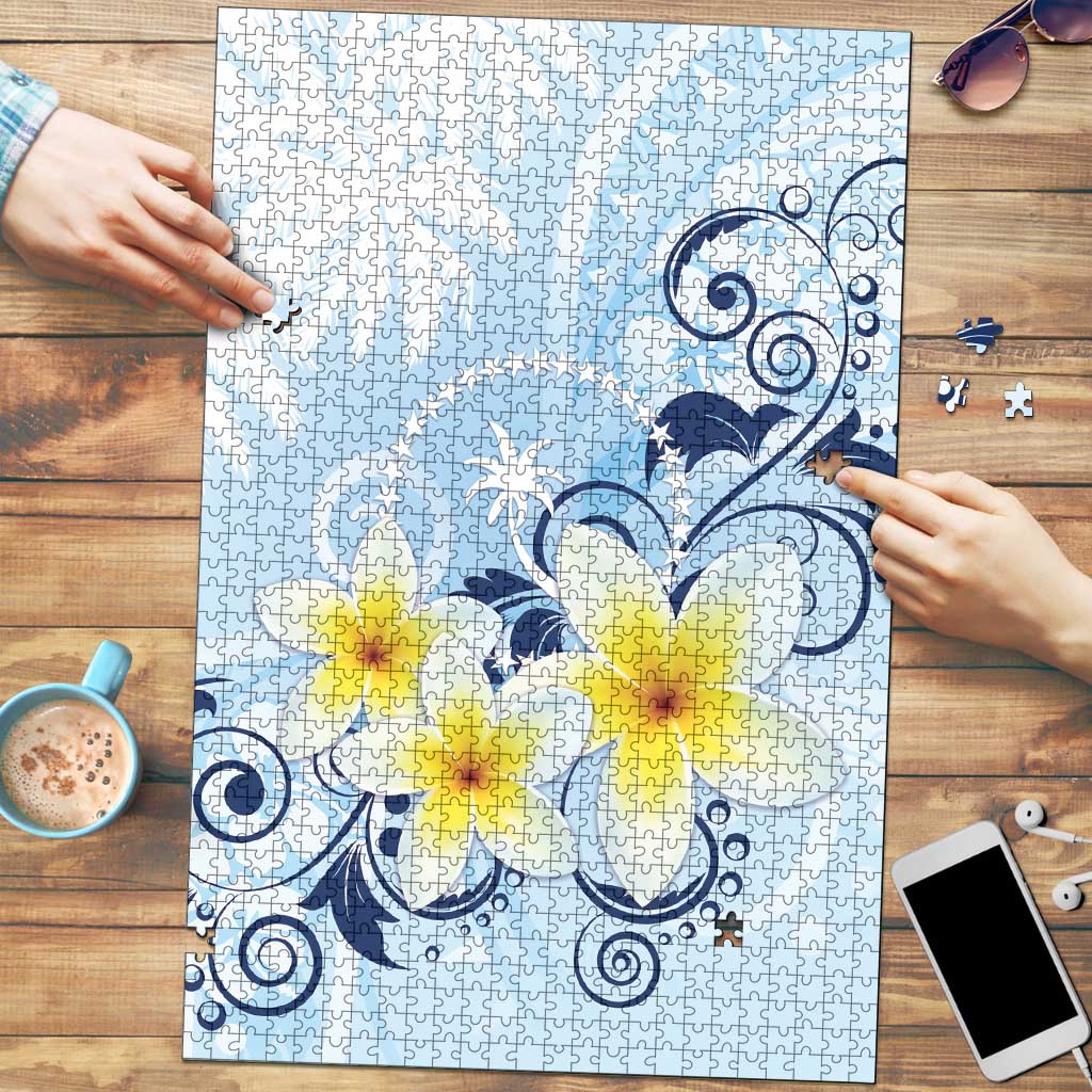 FSM Chuuk Constitution Day Puzzle Polynesian Curves Plumeria LT05 Blue - Polynesian Pride