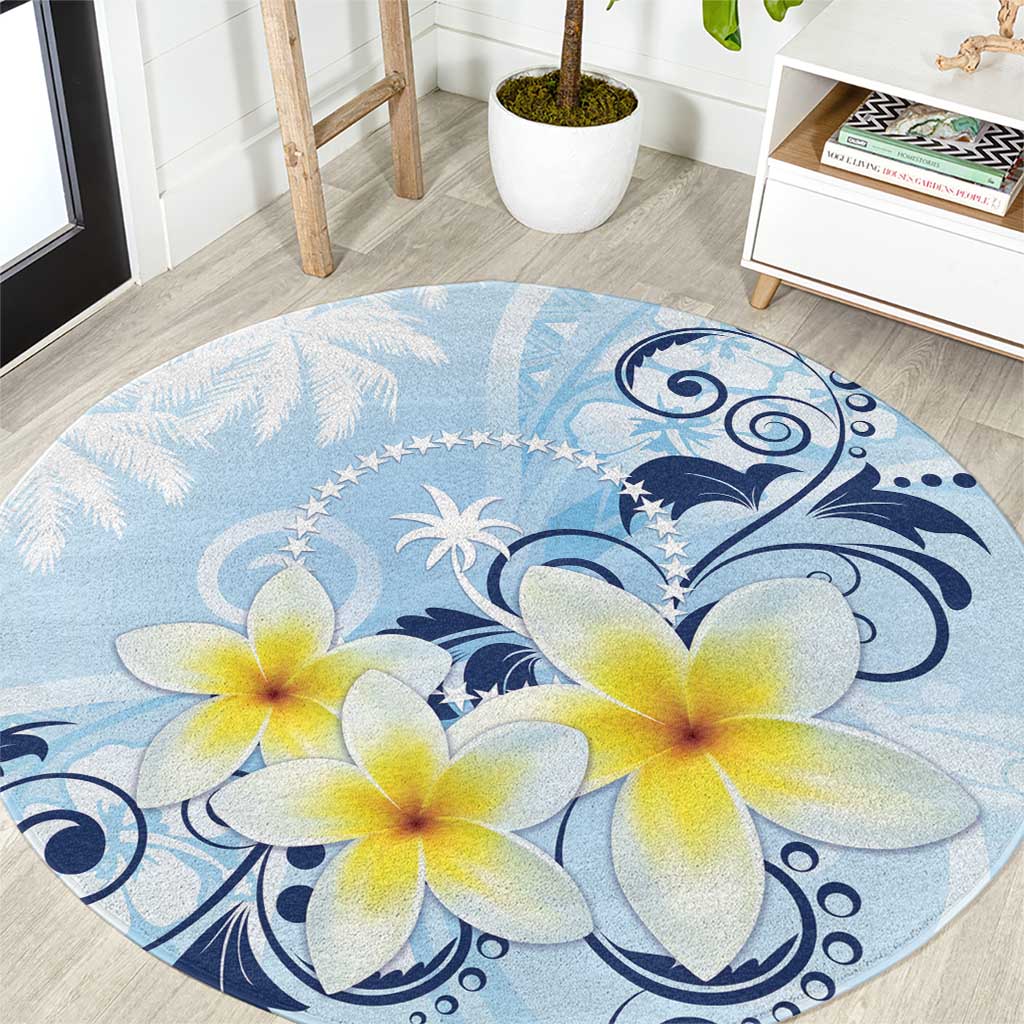 FSM Chuuk Constitution Day Round Carpet Polynesian Curves Plumeria LT05 Blue - Polynesian Pride