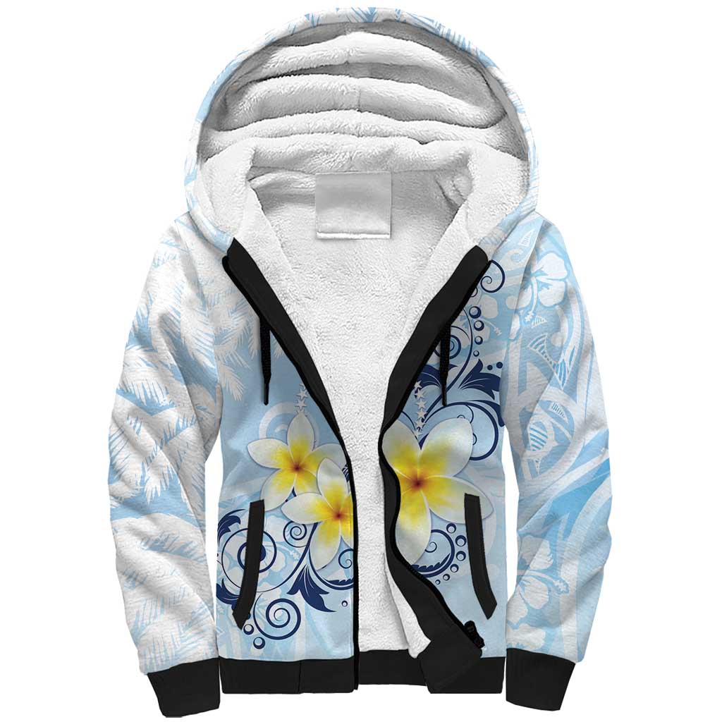 FSM Chuuk Constitution Day Sherpa Hoodie Polynesian Curves Plumeria LT05 Unisex Blue - Polynesian Pride