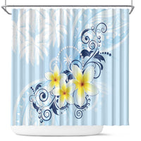 FSM Chuuk Constitution Day Shower Curtain Polynesian Curves Plumeria LT05 Blue - Polynesian Pride