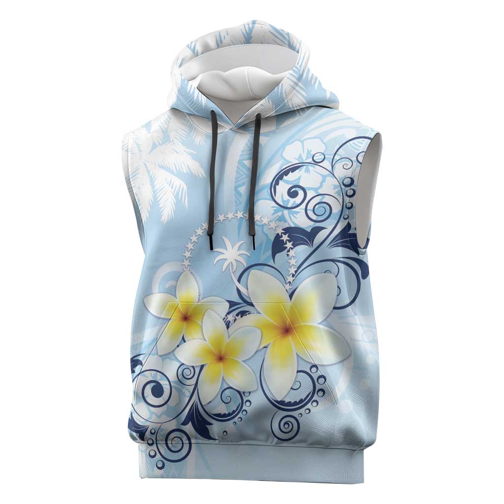 FSM Chuuk Constitution Day Sleeveless Hoodie Polynesian Curves Plumeria LT05 Blue - Polynesian Pride