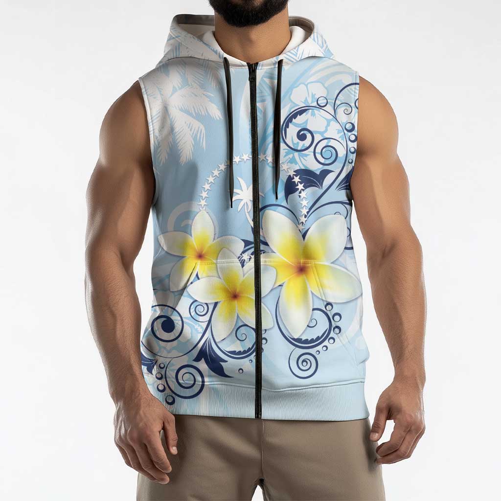 FSM Chuuk Constitution Day Sleeveless Zip Hoodie Polynesian Curves Plumeria LT05 - Polynesian Pride