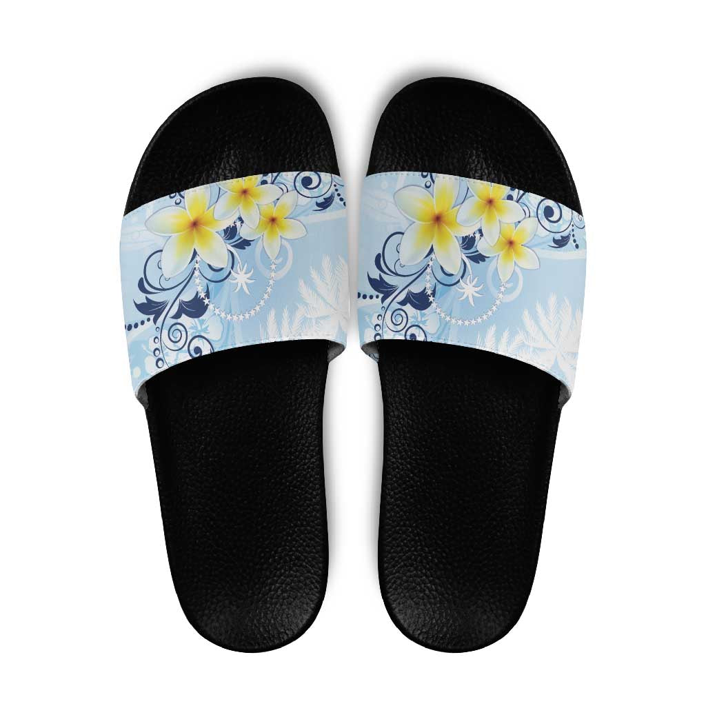 FSM Chuuk Constitution Day Slide Sandals Polynesian Curves Plumeria LT05 Blue - Polynesian Pride