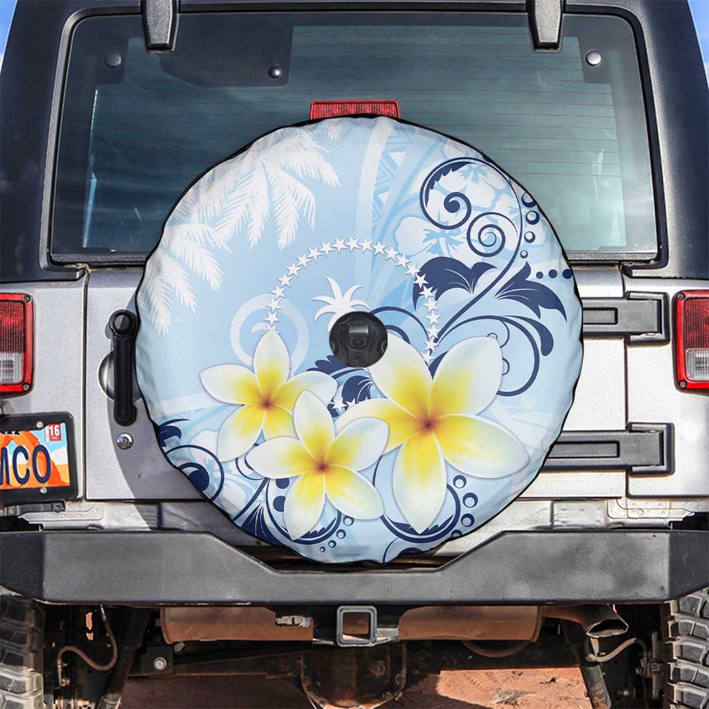 FSM Chuuk Constitution Day Spare Tire Cover Polynesian Curves Plumeria LT05 Blue - Polynesian Pride