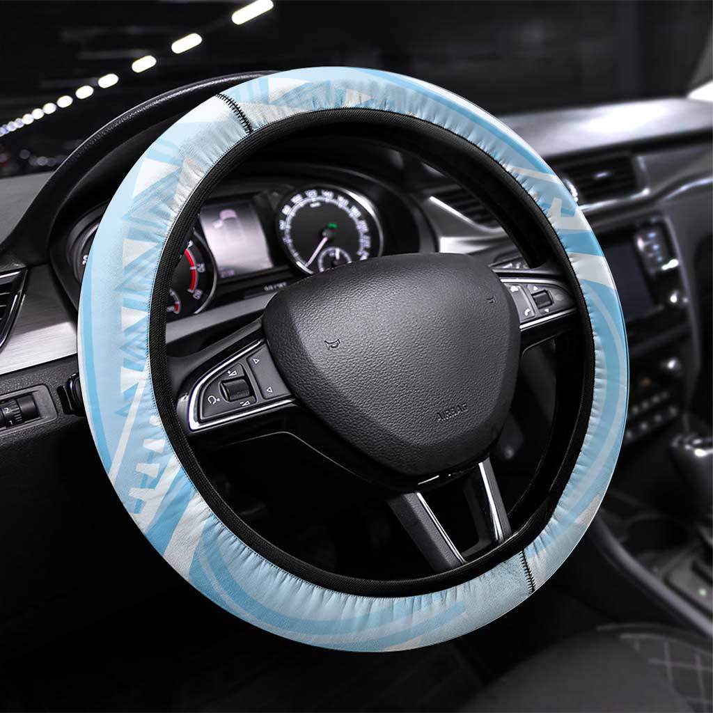 FSM Chuuk Constitution Day Steering Wheel Cover Polynesian Curves Plumeria LT05 Universal Fit Blue - Polynesian Pride