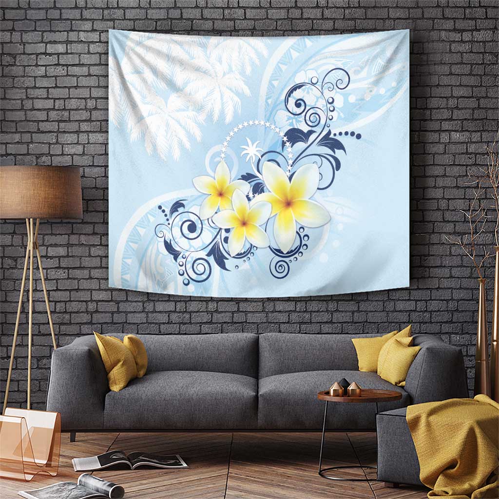 FSM Chuuk Constitution Day Tapestry Polynesian Curves Plumeria LT05 Blue - Polynesian Pride