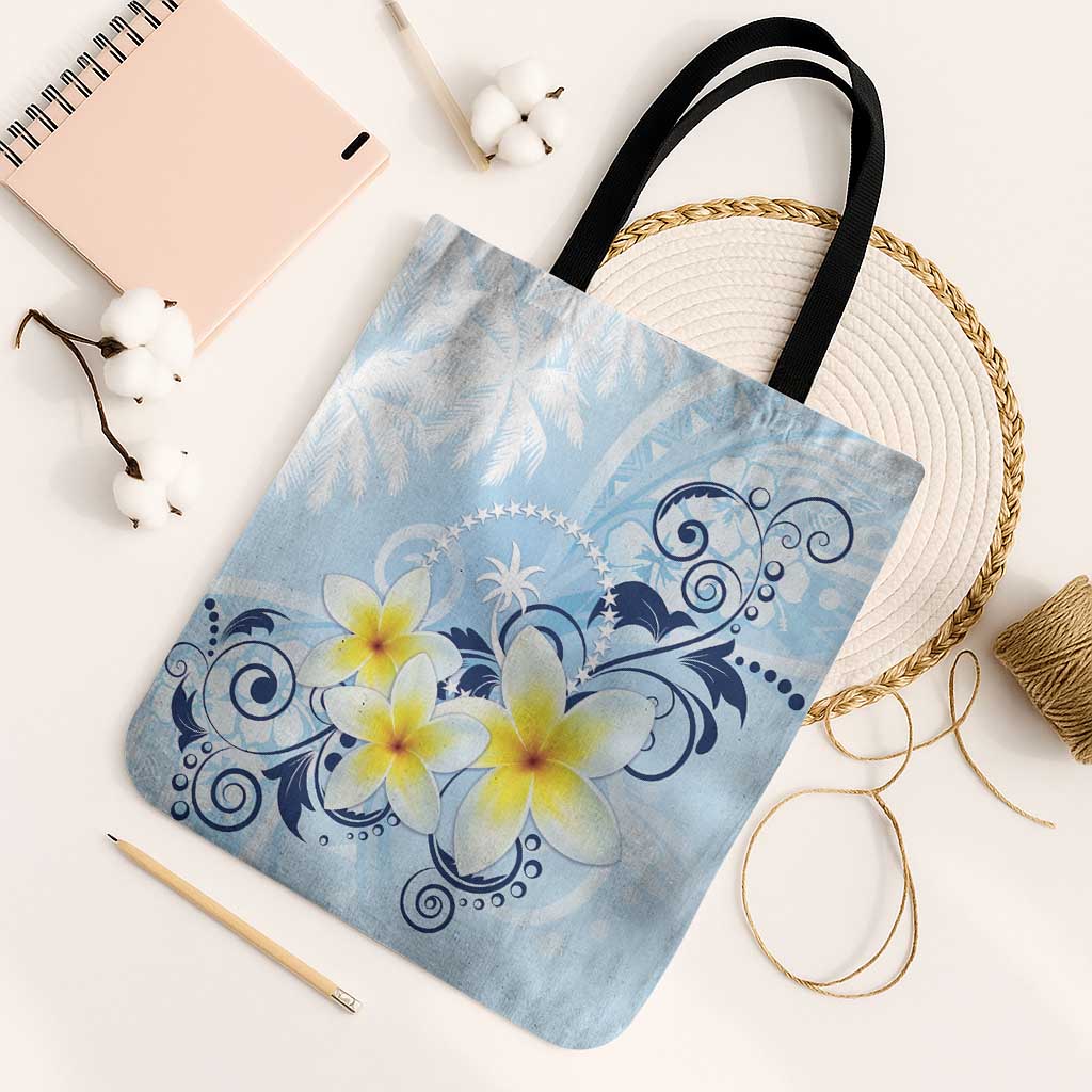 FSM Chuuk Constitution Day Tote Bag Polynesian Curves Plumeria LT05 Black Strap One Size Blue - Polynesian Pride
