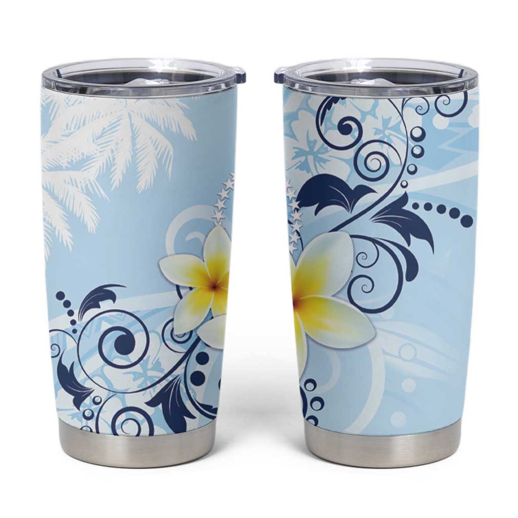 FSM Chuuk Constitution Day Tumbler Cup Polynesian Curves Plumeria LT05 Blue - Polynesian Pride