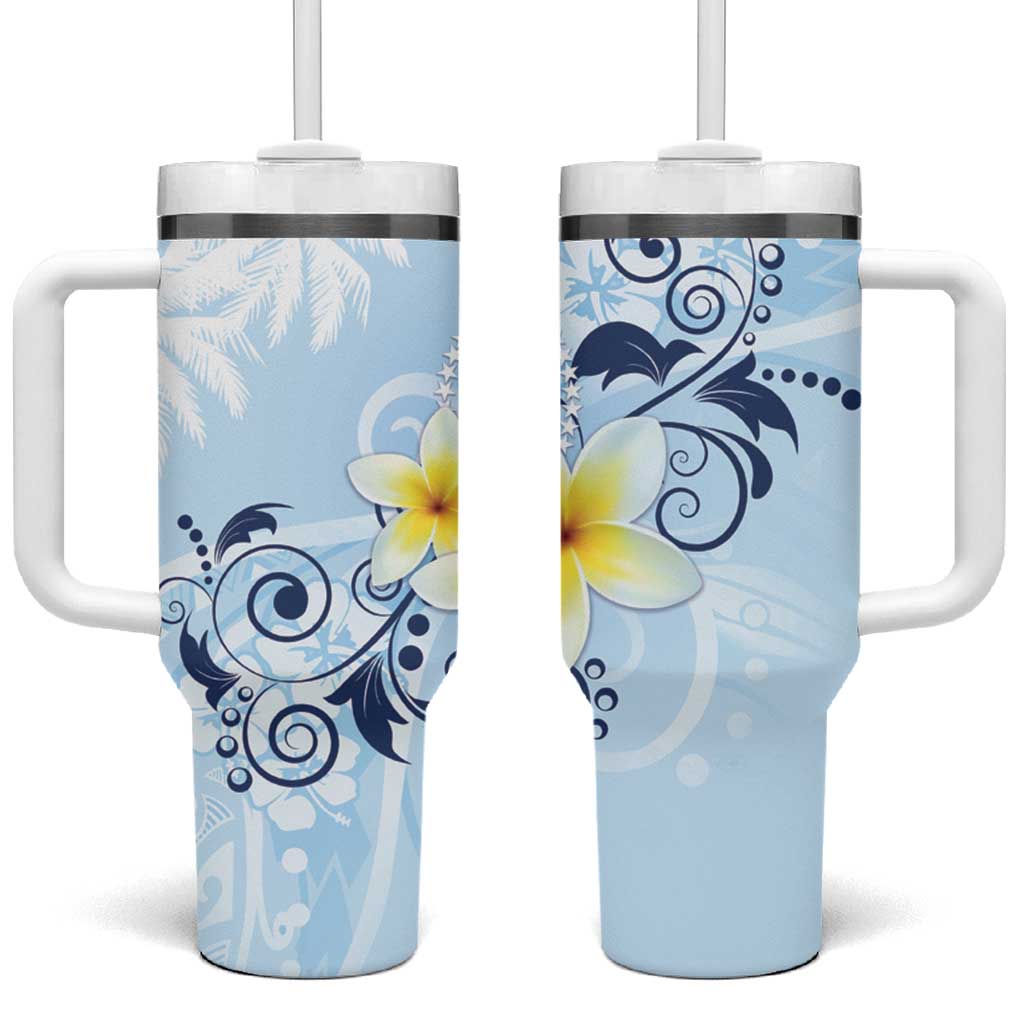 FSM Chuuk Constitution Day Tumbler With Handle Polynesian Curves Plumeria LT05 One Size: 40 oz Blue - Polynesian Pride