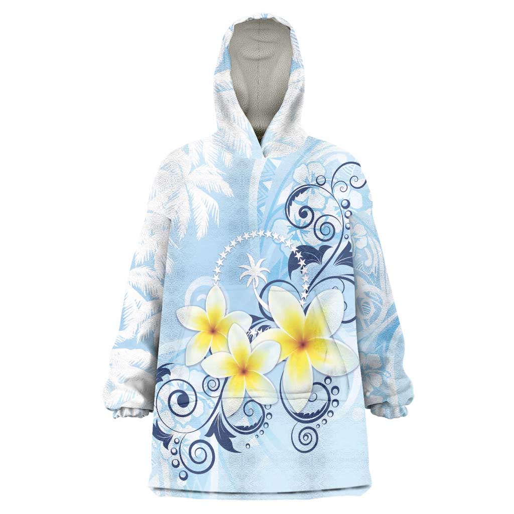 FSM Chuuk Constitution Day Wearable Blanket Hoodie Polynesian Curves Plumeria LT05 One Size Blue - Polynesian Pride