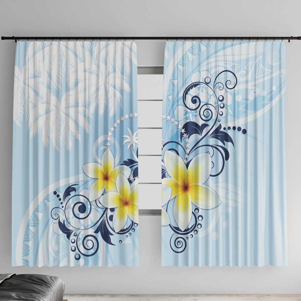 FSM Chuuk Constitution Day Window Curtain Polynesian Curves Plumeria LT05 With Hooks Blue - Polynesian Pride