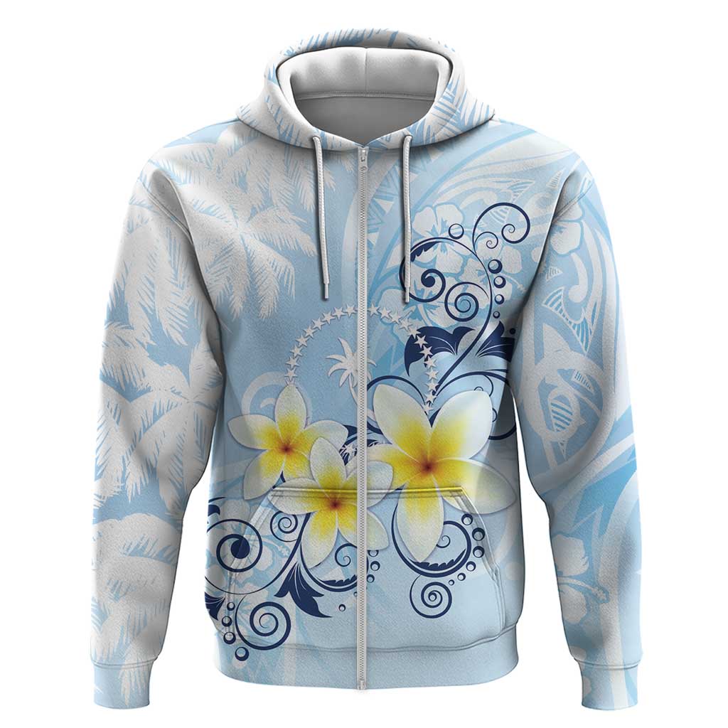 FSM Chuuk Constitution Day Zip Hoodie Polynesian Curves Plumeria LT05 Zip Hoodie Blue - Polynesian Pride