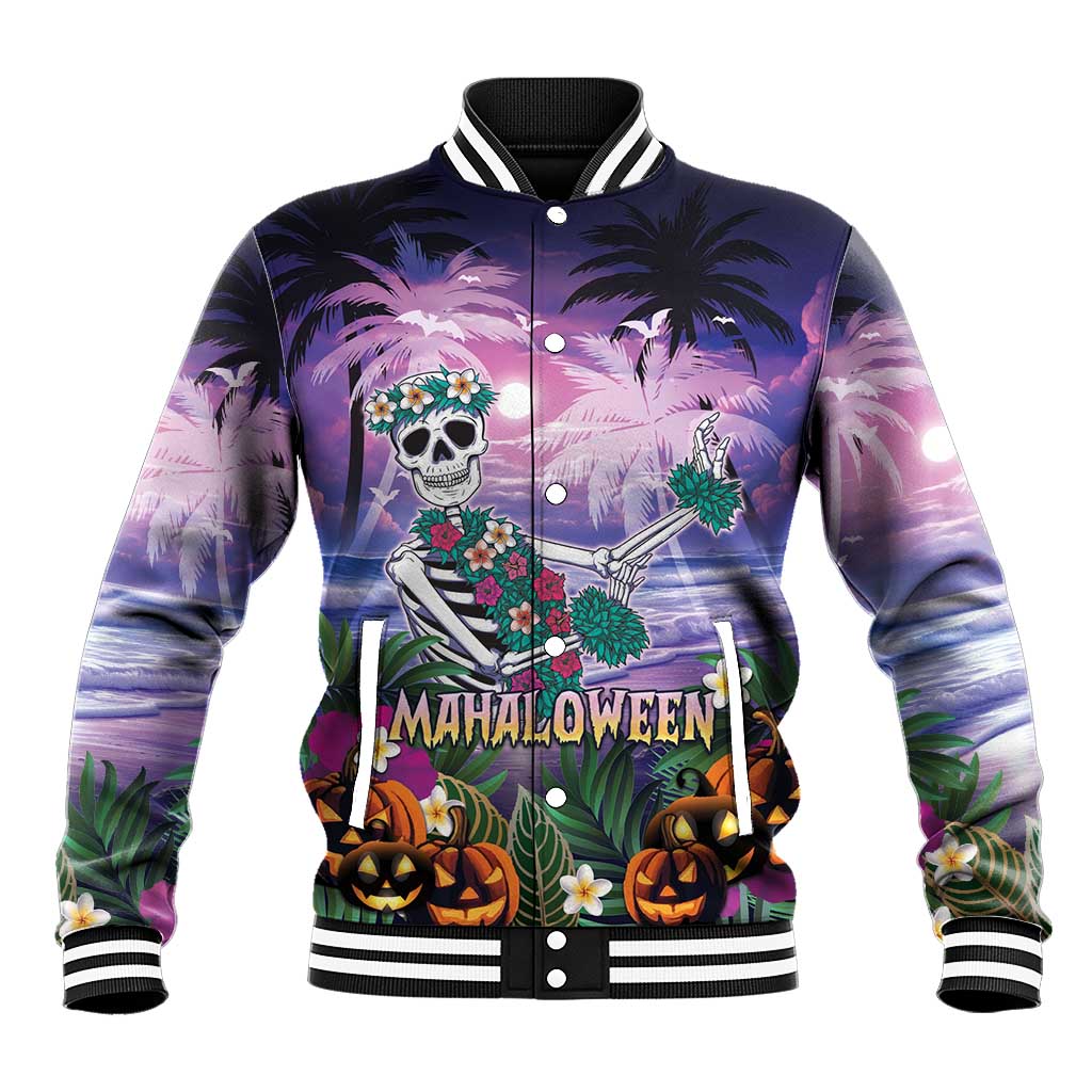Happy Hulaween Baseball Jacket Mahaloween Skeleton Dancing LT05 Unisex Purple - Polynesian Pride