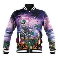 Happy Hulaween Baseball Jacket Mahaloween Skeleton Dancing LT05 Unisex Purple - Polynesian Pride