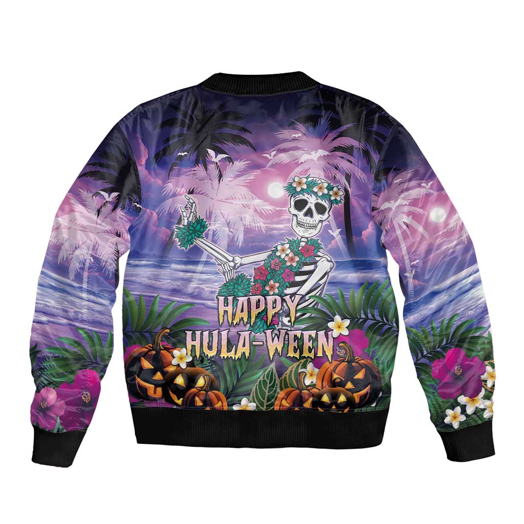 Happy Hulaween Bomber Jacket Mahaloween Skeleton Dancing LT05 - Polynesian Pride
