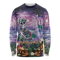 Happy Hulaween Long Sleeve Shirt Mahaloween Skeleton Dancing LT05 Unisex Purple - Polynesian Pride