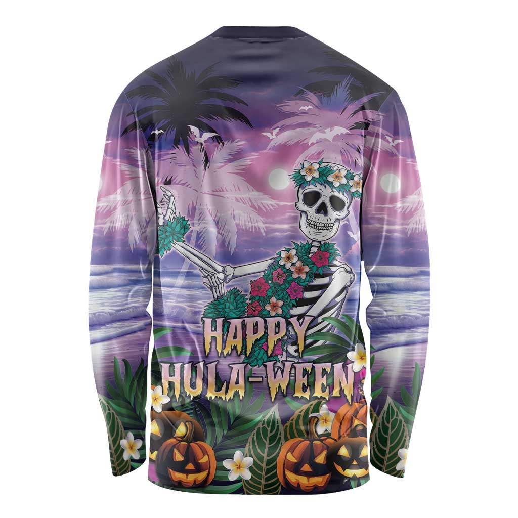 Happy Hulaween Long Sleeve Shirt Mahaloween Skeleton Dancing LT05 - Polynesian Pride